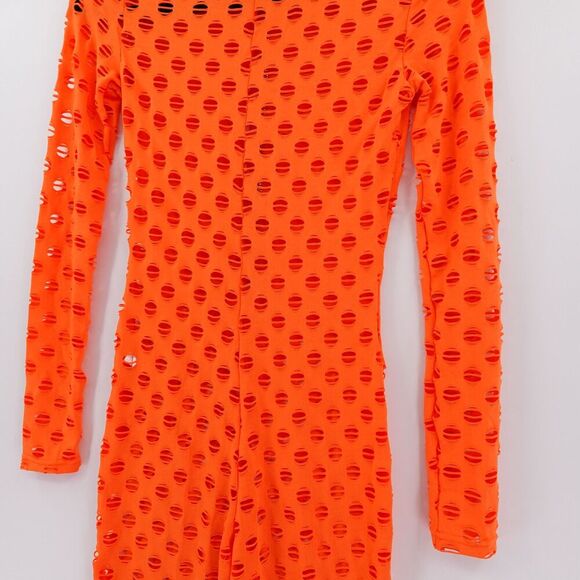 Womens Fishnet Jumpsuit Size XS / S Orange Juicy Lavish Lush Cosplay Halloween - Picture 6 of 14